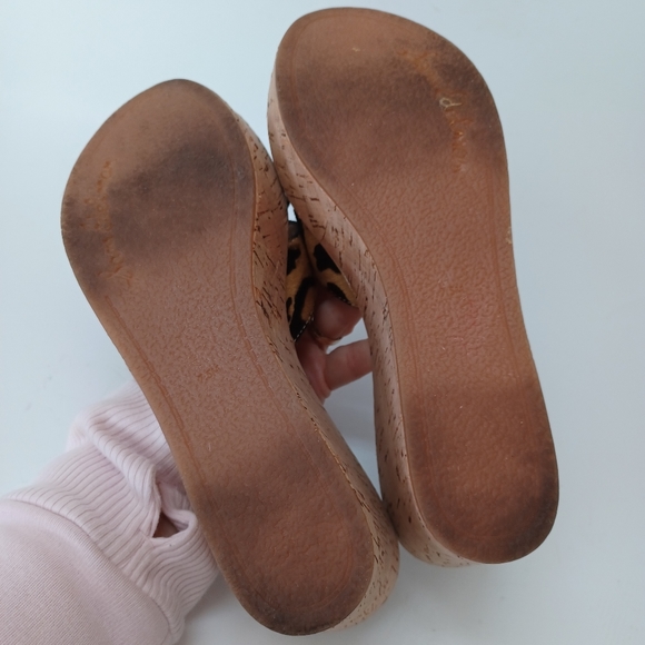 Sam Edelman Cork Wedge Leopard Calf Hair Reid Slip On Womens size 7.5 or 38 - Picture 13 of 15